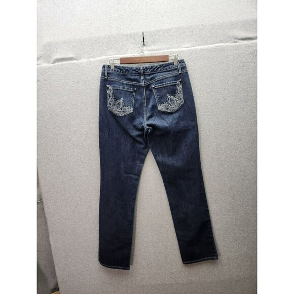 Nine West Straight Leg Jeans 10/30 Dark Wash Embroidered Back Pockets Womens Den - Picture 4 of 5